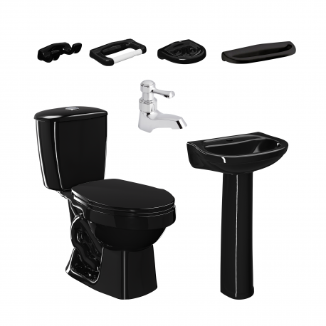 Combo Laguna Corona 4.8 Bone con pedestal + Grifería y accesorios negro