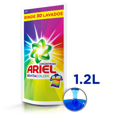 Detergente Líquido Ariel Jabón Concentrado Revitacolor, 1.2 Litros