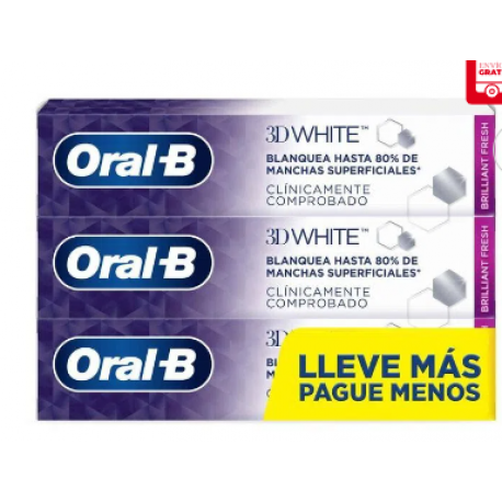 Crema Dental Oral-B Flúor 3D White Brilliant Fresh 107ml X 3Und