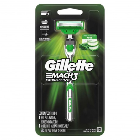 Gillette Mach3 Sensitive Maquina Para Afeitar Recargable + 1 Respuesto Para Afeitar 1 Kit