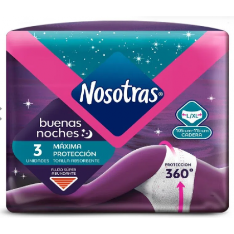 TOALLAS HIGIENICAS NOSOTRAS BUENAS NOCHES TALLA L-XL X 3UND