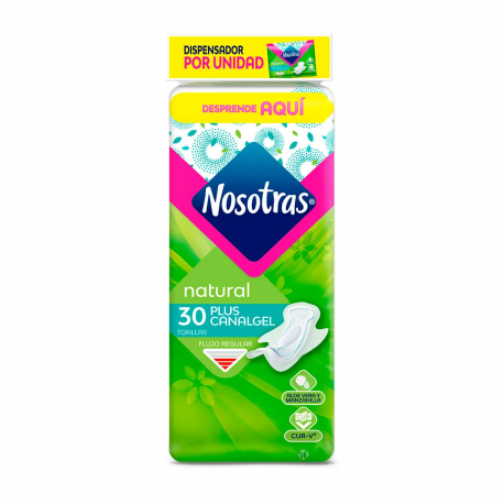 Toallas Higiénicas Nosotras Natural Plus Canal Gel X 30 Unidades