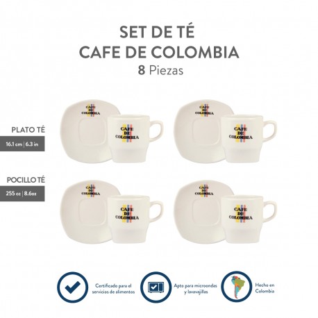 Estuche 4 Platos y 4 Pocillos Té 240 cc Corona Café de Colombia