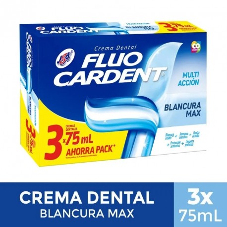 Crema Dental Fluocardent Blancura Max Ahorra Pack 75 Ml X3 Unds
