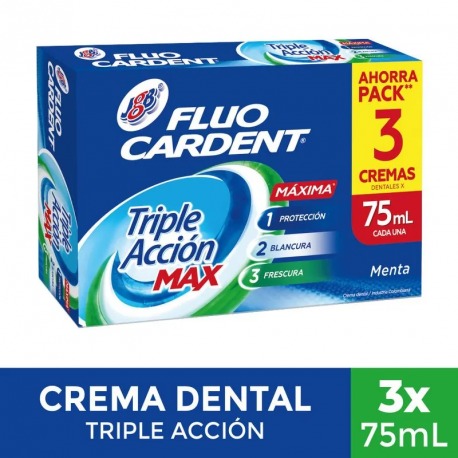 Crema Dental Fluocardent Triple Acción Máxima 75ml X 3 Unidades