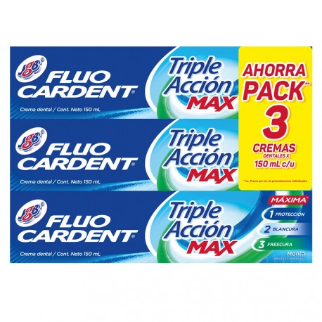 Crema Dental JGB Fluocardent Triple Acción Max 3x150ml Ahorra Pack 