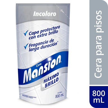 Cera Para Pisos Mansión Máximo Brillo Todo Color X 800ml