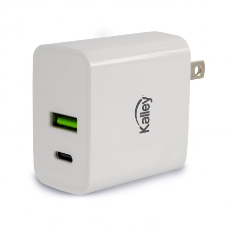 Adaptador Cargador De Pared Kalley Dual USB / USB-C 20W Carga Rápida