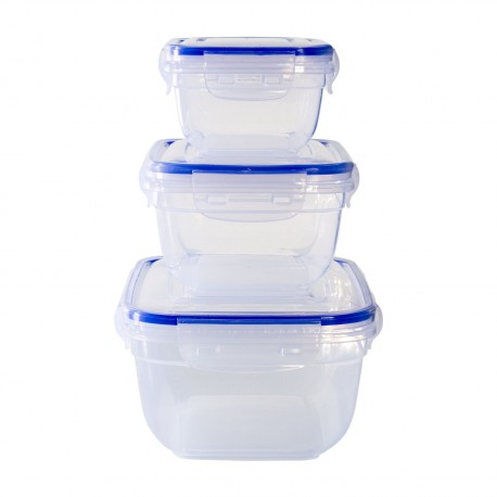 Set x 3 Recipientes Herméticos Kalley Rectangular 400 ml- 800 ml y 1400 ml