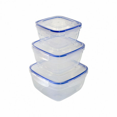 Set x 3 Recipientes Herméticos Kalley Cuadrados 900 ml- 1500 ml y 2400 ml