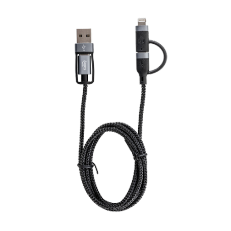 Cable Kalley 4 en 1 USB|USB-C a USB-C|Lightning de 1 Metro Negro