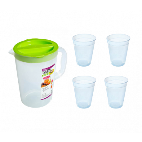 Jarra caribe 4,5 lt con 4 vasos caribe 400 ml (rf 77684+11427)