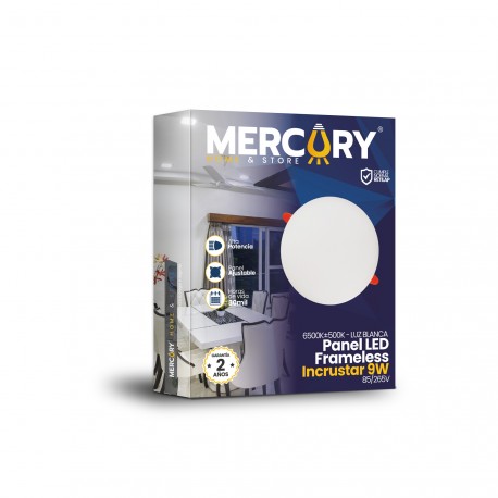 PANEL LED FRAMELESS MERCURY 9W BLANCO REDONDO 6500K INCRUSTAR
