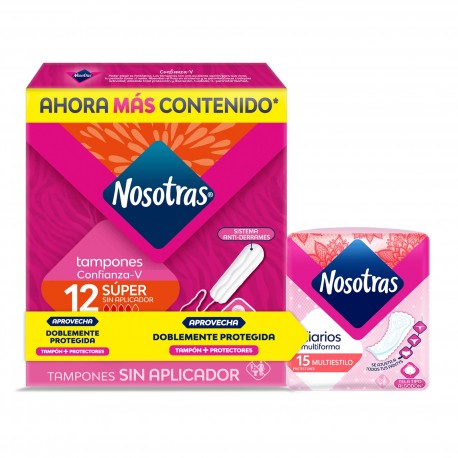 Tampones Nosotras Digital Super 12 X Unidades + Protectores X 15 Unidades